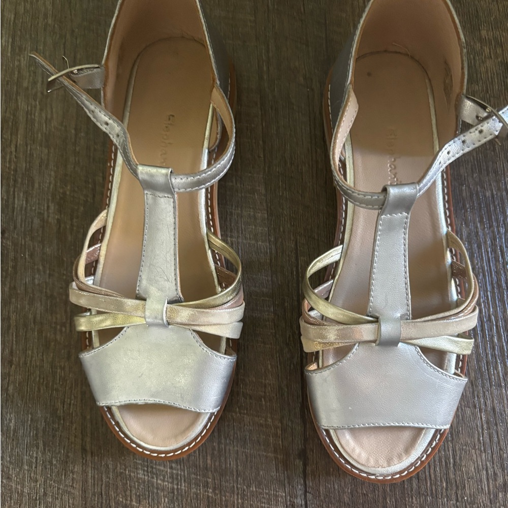 Elephantito Metallic T-Strap Sandals in Silver and Gold